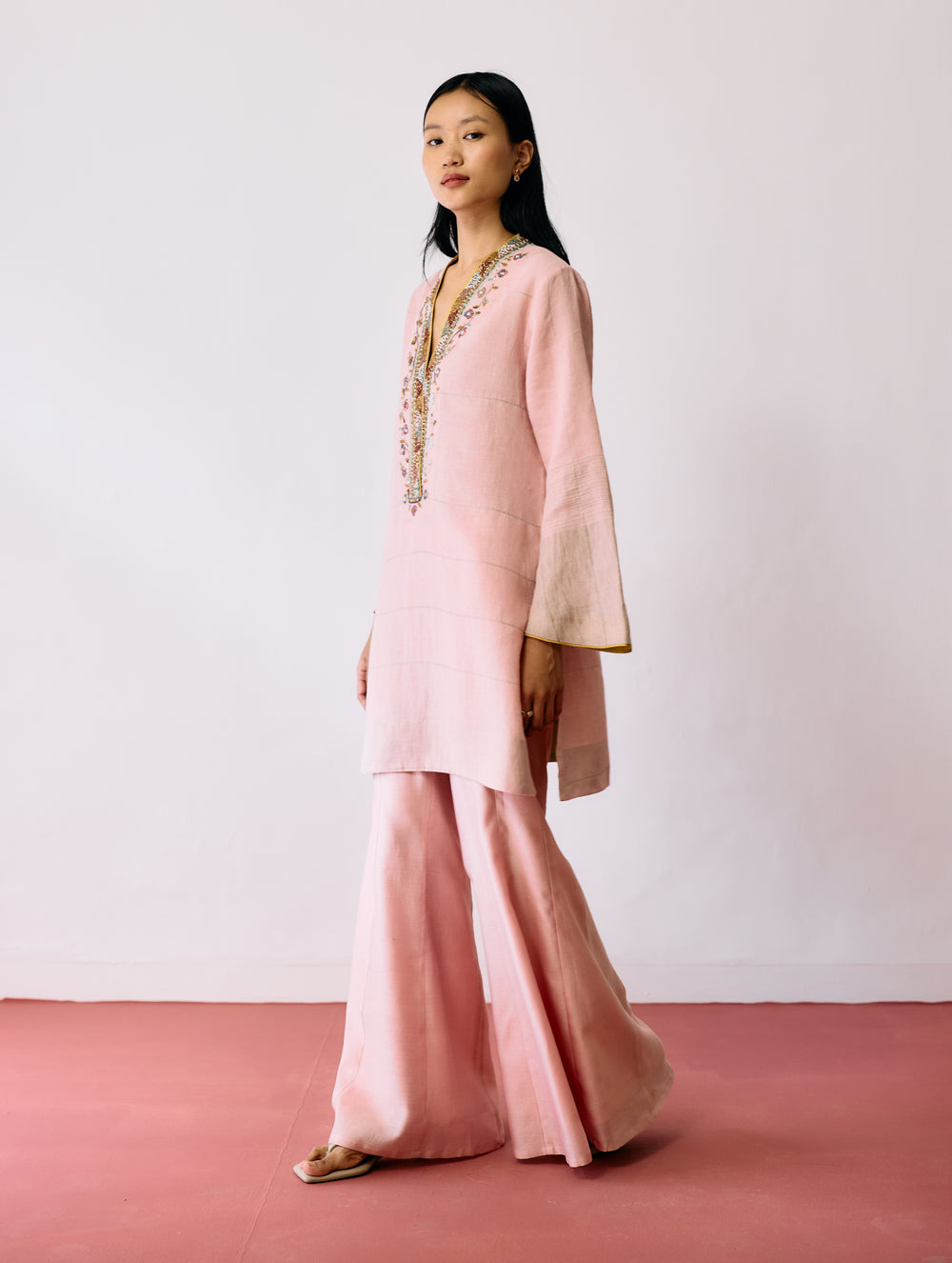 Reva Silk Chanderi Sharara Pants - Pink