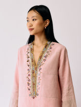 Naar Hand-Embroidered Metallic Kurta Set - Pink
