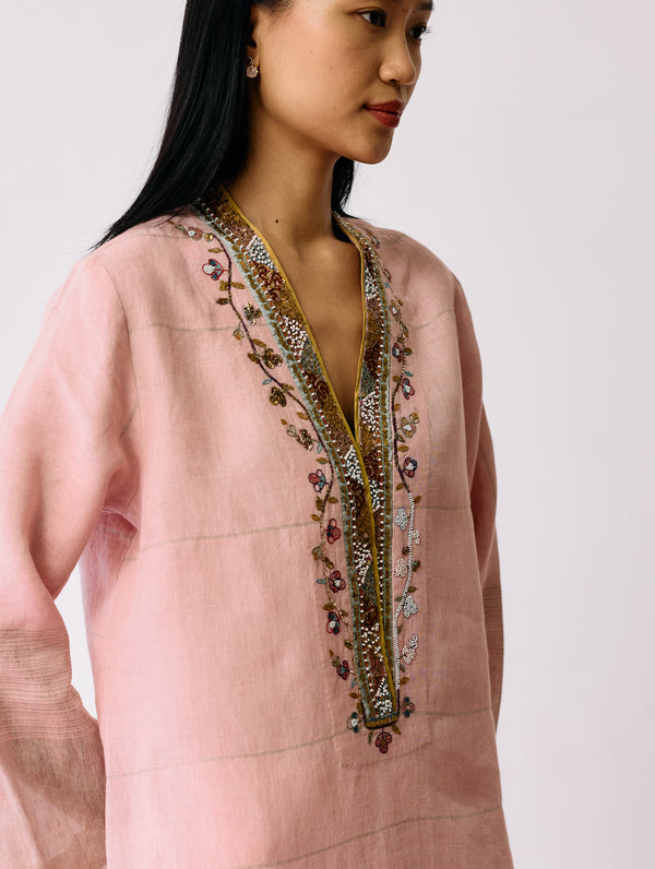 Naar Hand-Embroidered Metallic Kurta - Pink