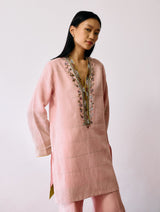 Naar Hand-Embroidered Metallic Kurta - Pink
