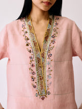 Naar Hand-Embroidered Metallic Kurta - Pink