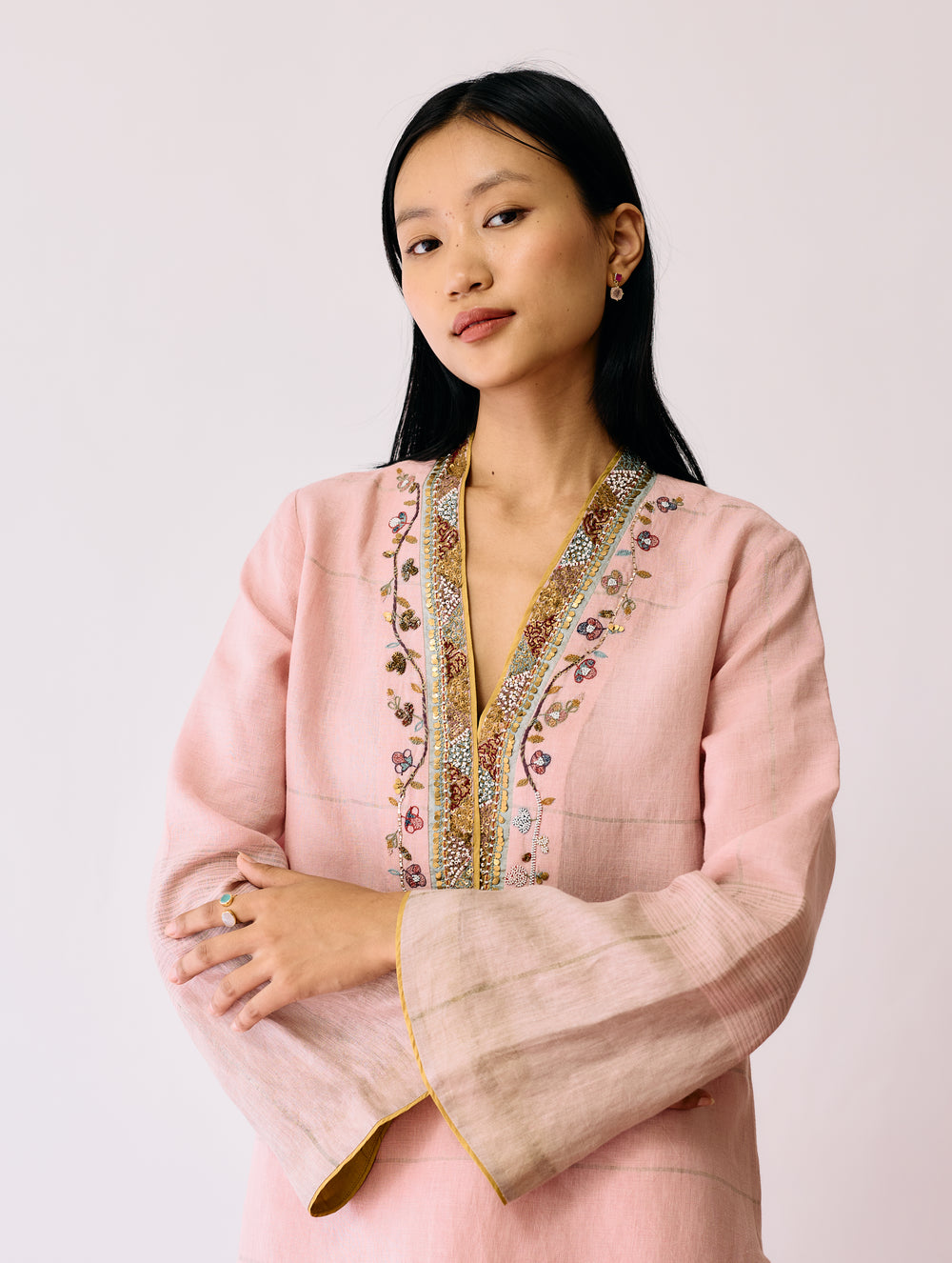 Naar Hand-Embroidered Metallic Kurta - Pink