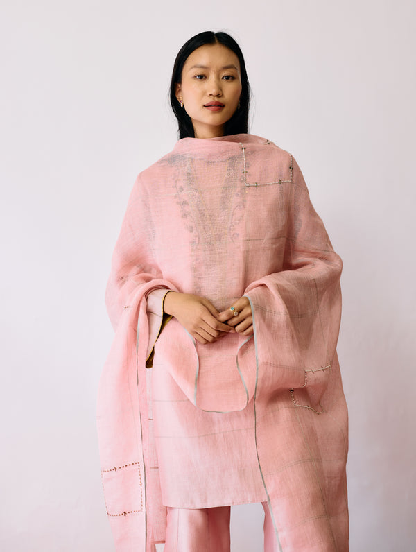 Naar Hand-Embroidered Metallic Kurta Set - Pink