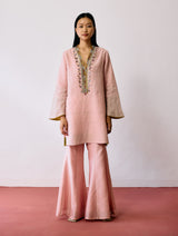 Naar Hand-Embroidered Metallic Kurta - Pink