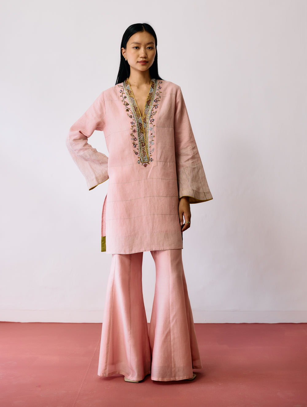 Naar Hand-Embroidered Metallic Kurta - Pink