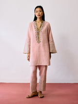 Nila Tapered Metallic Linen Pants - Pink