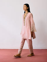 Nila Tapered Metallic Linen Pants - Pink