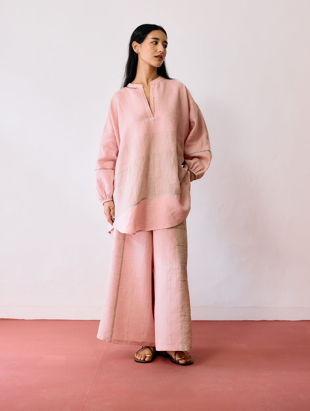 Raza Metallic Linen Co-ord - Pink