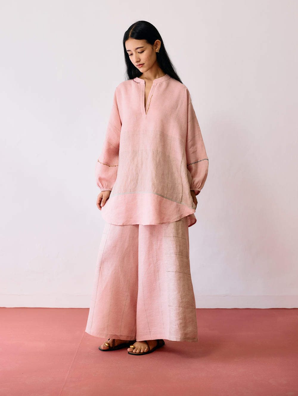 Raza Metallic Linen Co-ord - Pink