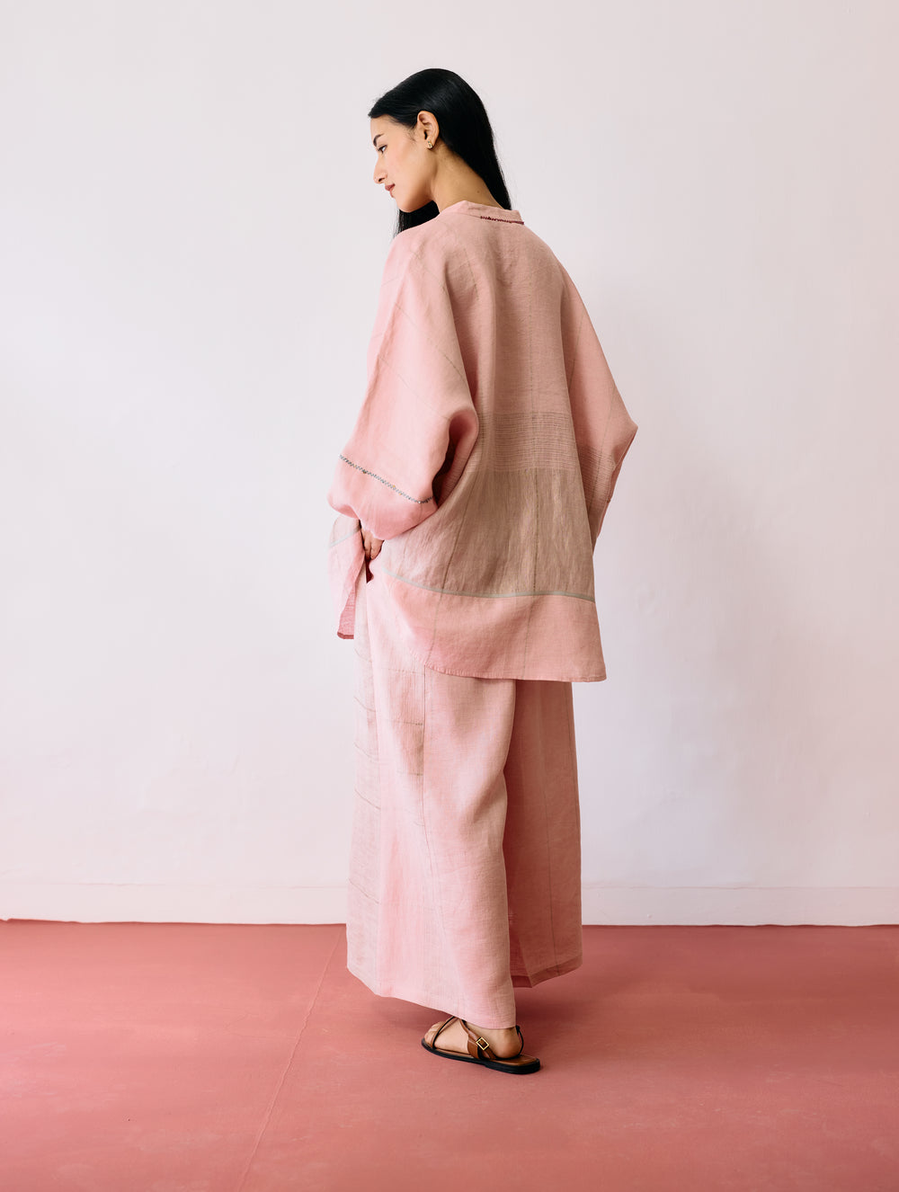 Raza Metallic Linen Co-ord - Pink