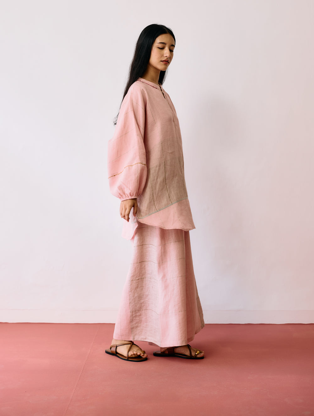 Raza Metallic Linen Co-ord - Pink
