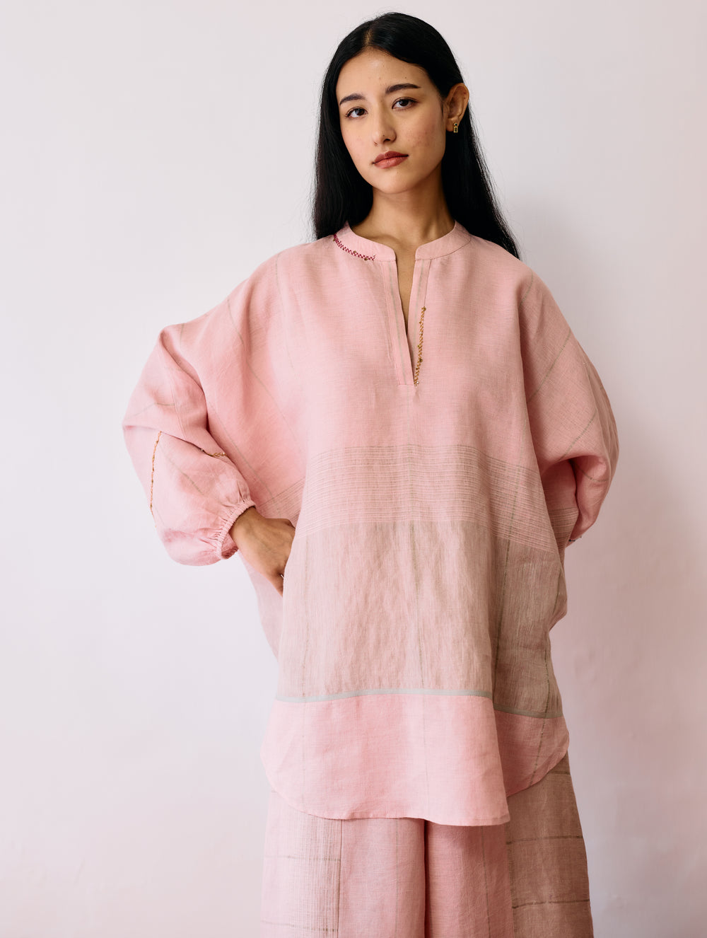 Raza Metallic Linen Co-ord - Pink