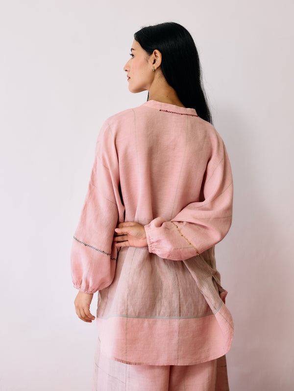 Raza Metallic Linen Top - Pink