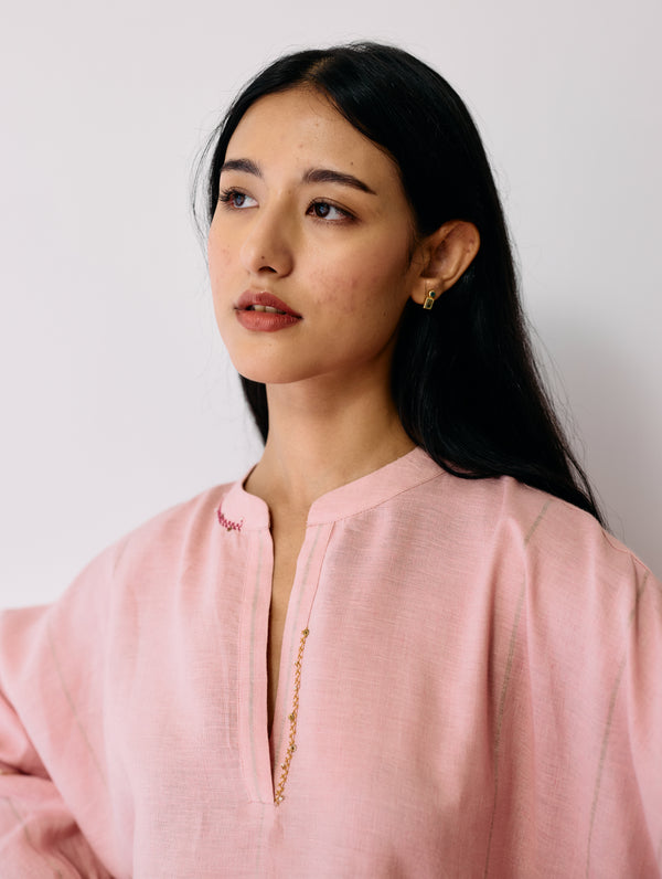 Raza Metallic Linen Top - Pink