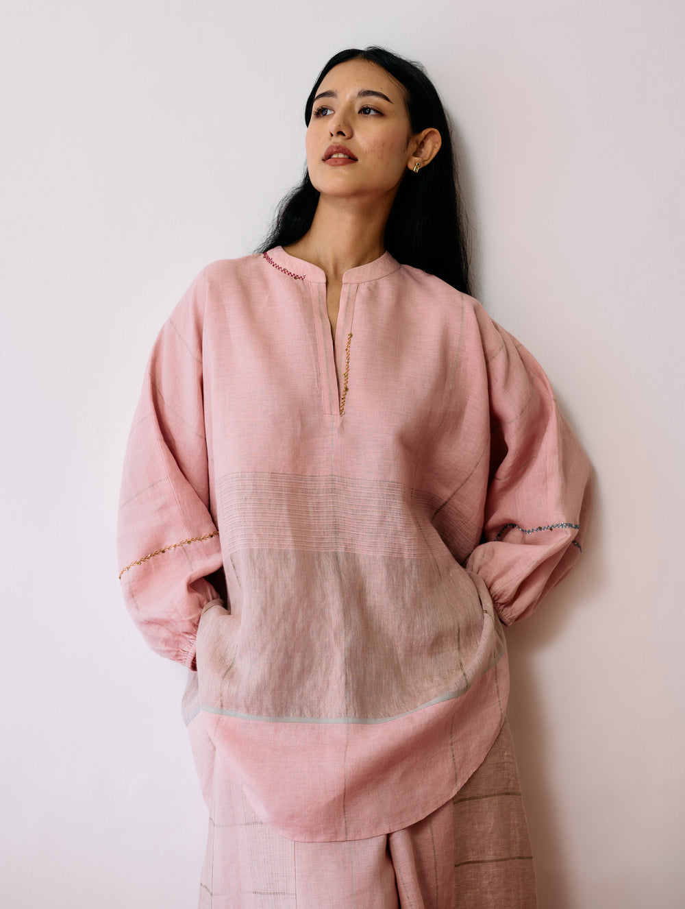 Raza Metallic Linen Top - Pink