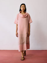 Zaran Cowl Neck Metallic Dress - Pink