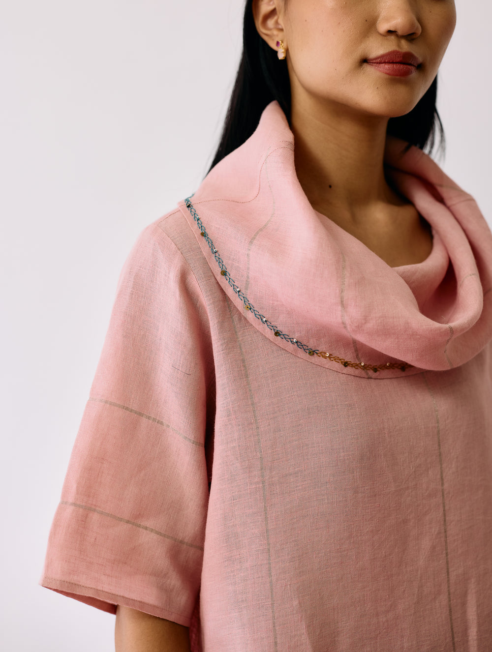 Zaran Cowl Neck Metallic Dress - Pink