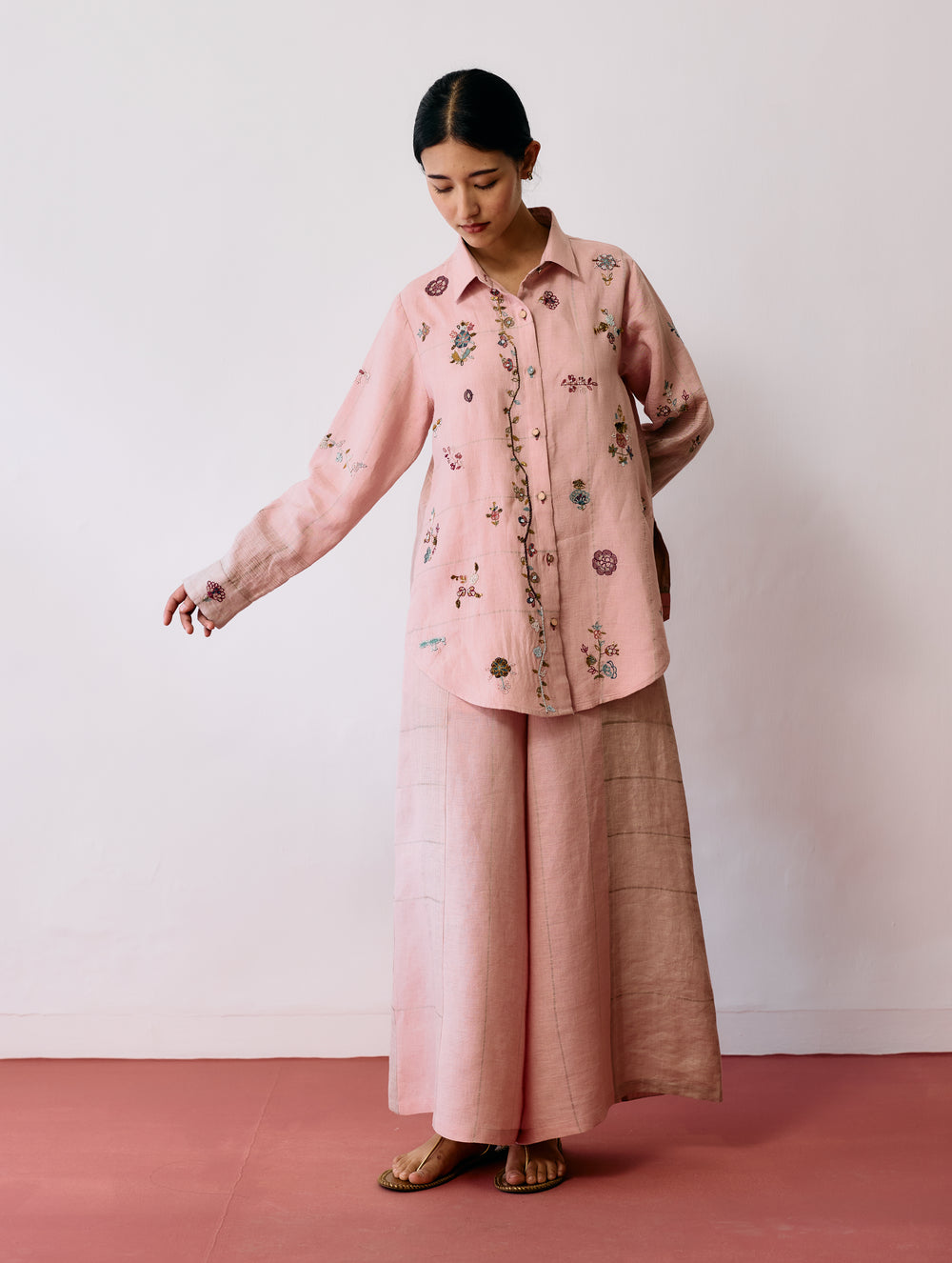 Mansa Floral Hand-Embroidered Co-ord - Pink