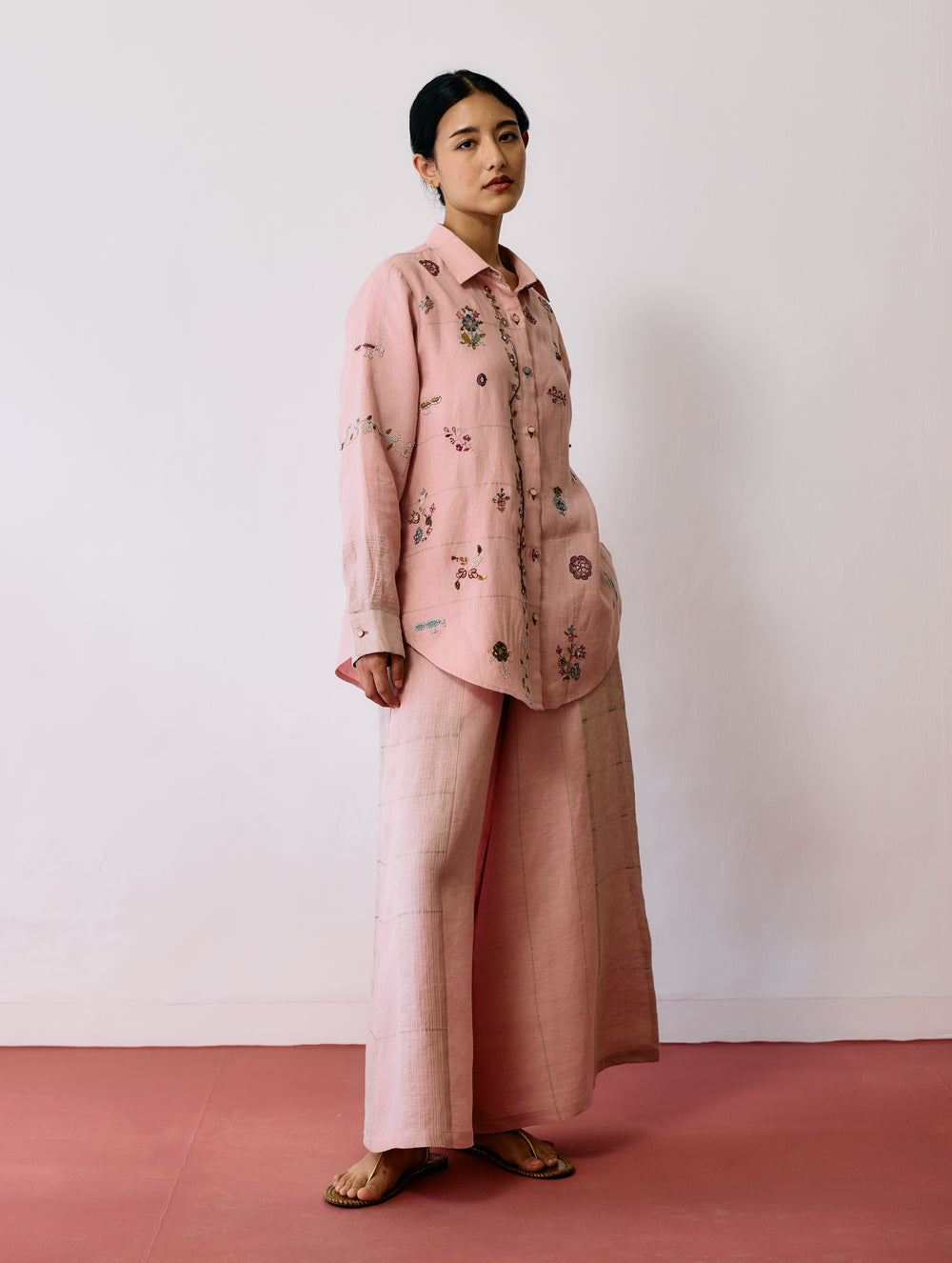 Mansa Floral Hand-Embroidered Co-ord - Pink