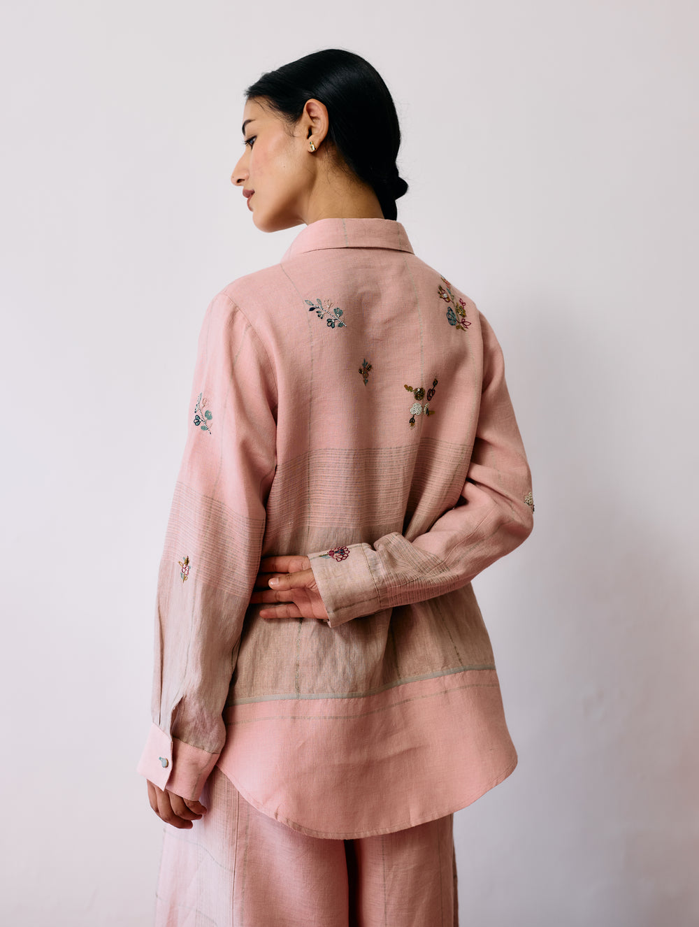 Mansa Floral Hand-Embroidered Shirt - Pink