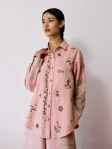 Mansa Floral Hand-Embroidered Shirt - Pink