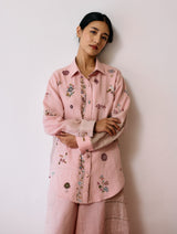 Mansa Floral Hand-Embroidered Shirt - Pink