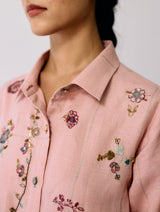 Mansa Floral Hand-Embroidered Shirt - Pink
