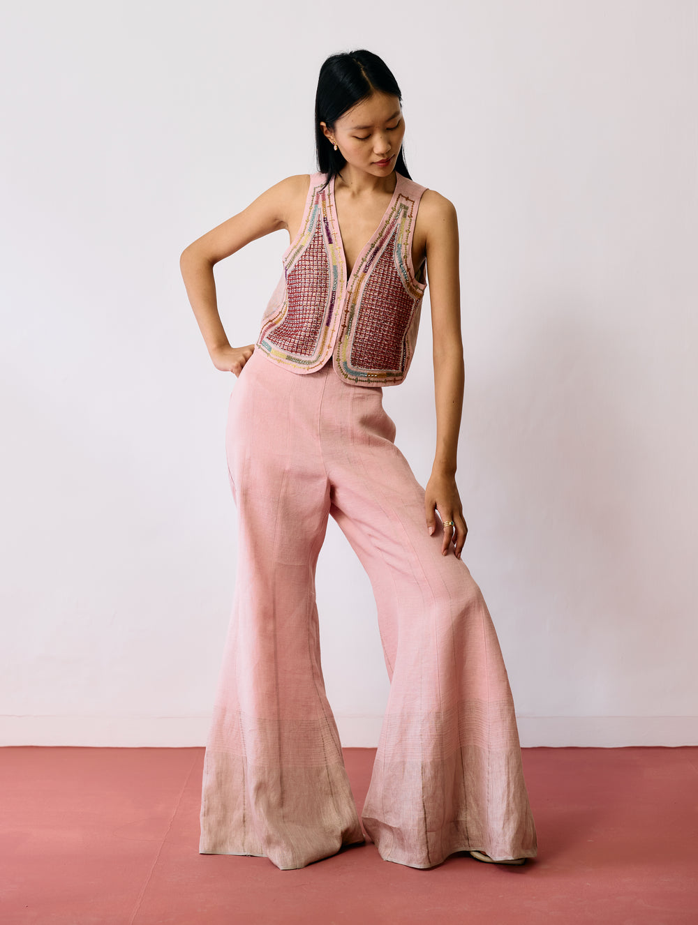 Kaya Hand-Embroidered Co-ord - Pink