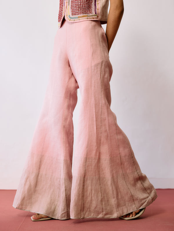 Tala Metallic Linen Sharara Pants - Pink