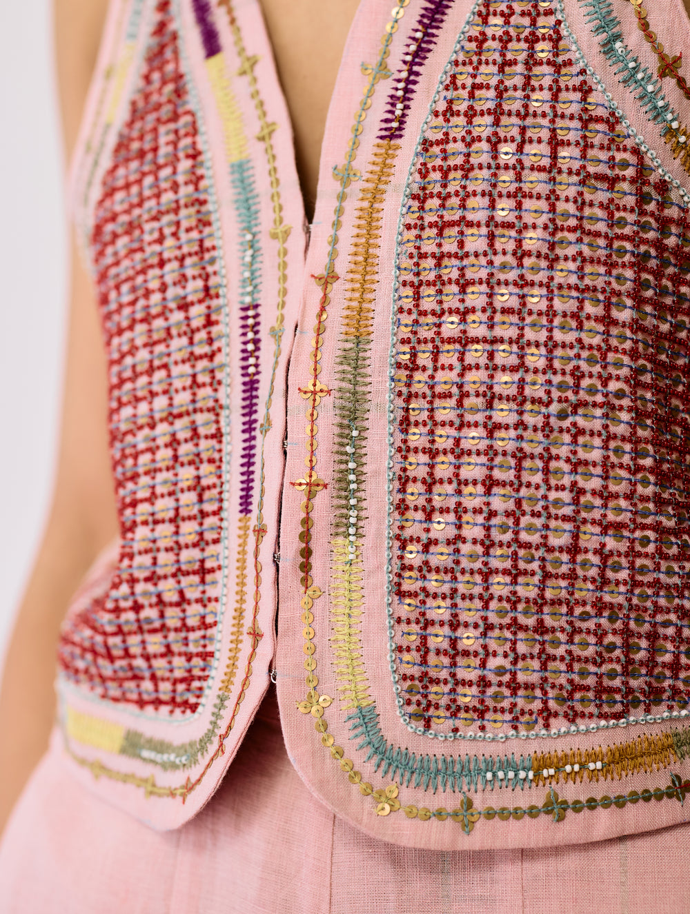 Kaya Hand-Embroidered Co-ord - Pink