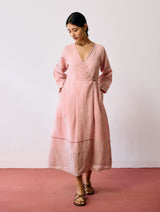 Raya Metallic Linen Wrap dress - Pink