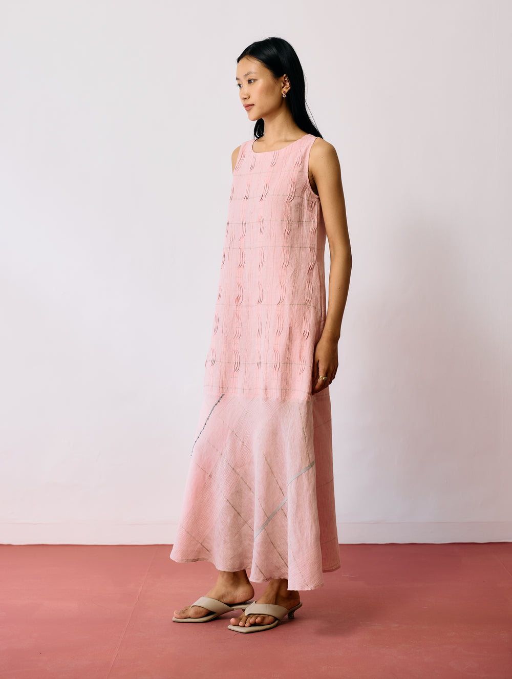 Dana Pintuck & Pleat Sleeveless Dress - Pink