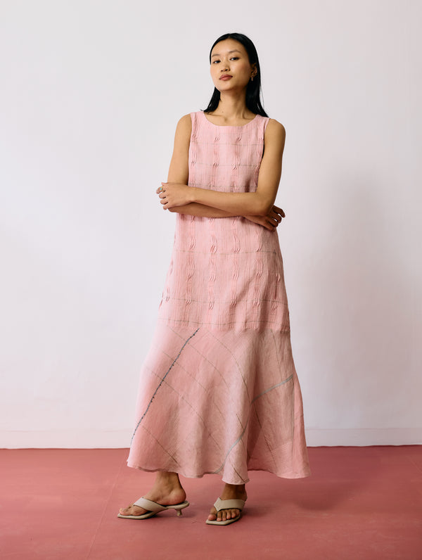 Dana Pintuck & Pleat Sleeveless Dress - Pink