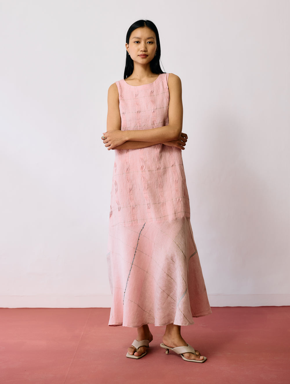 Dana Pintuck & Pleat Sleeveless Dress - Pink