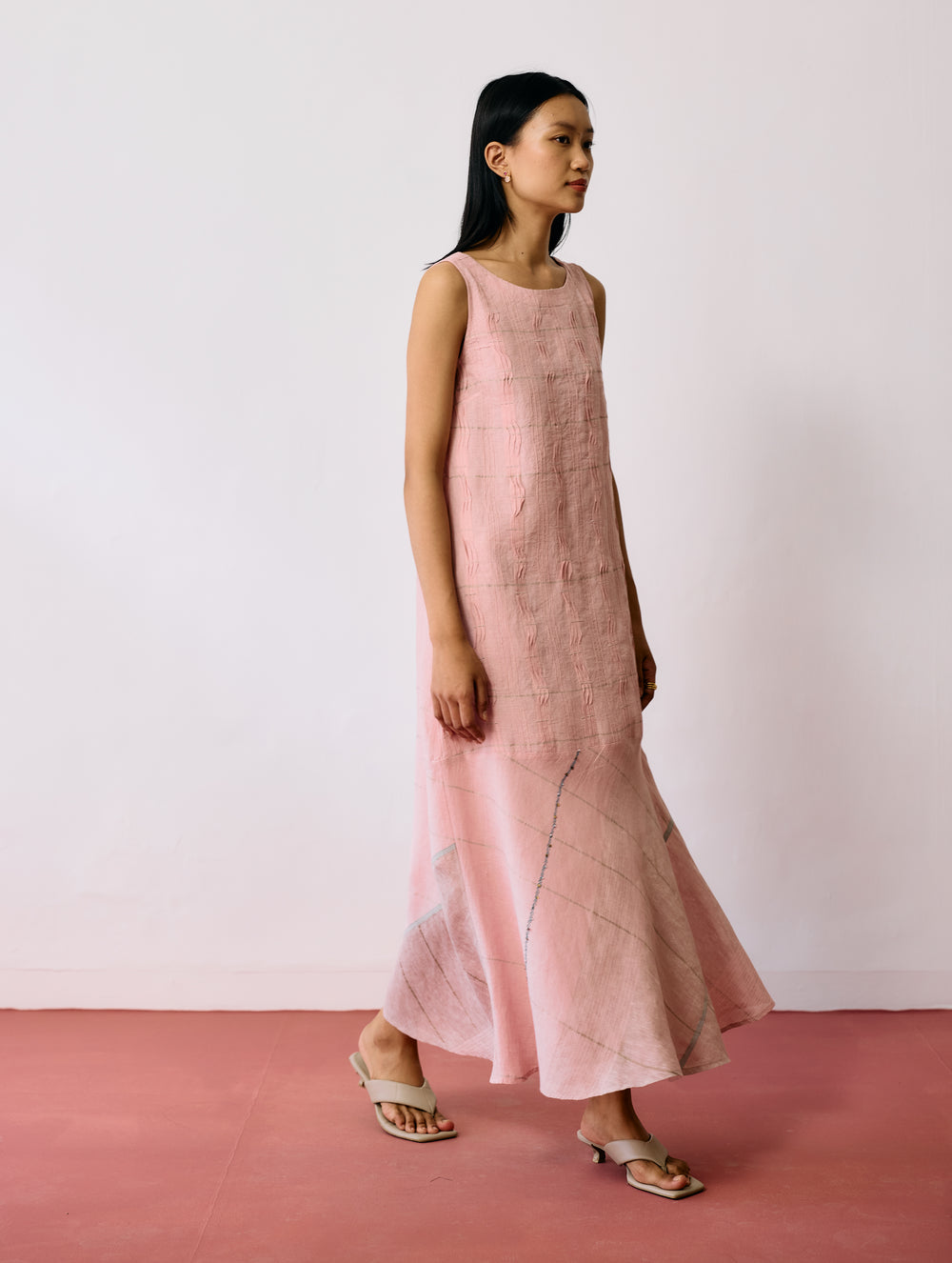 Dana Pintuck & Pleat Sleeveless Dress - Pink