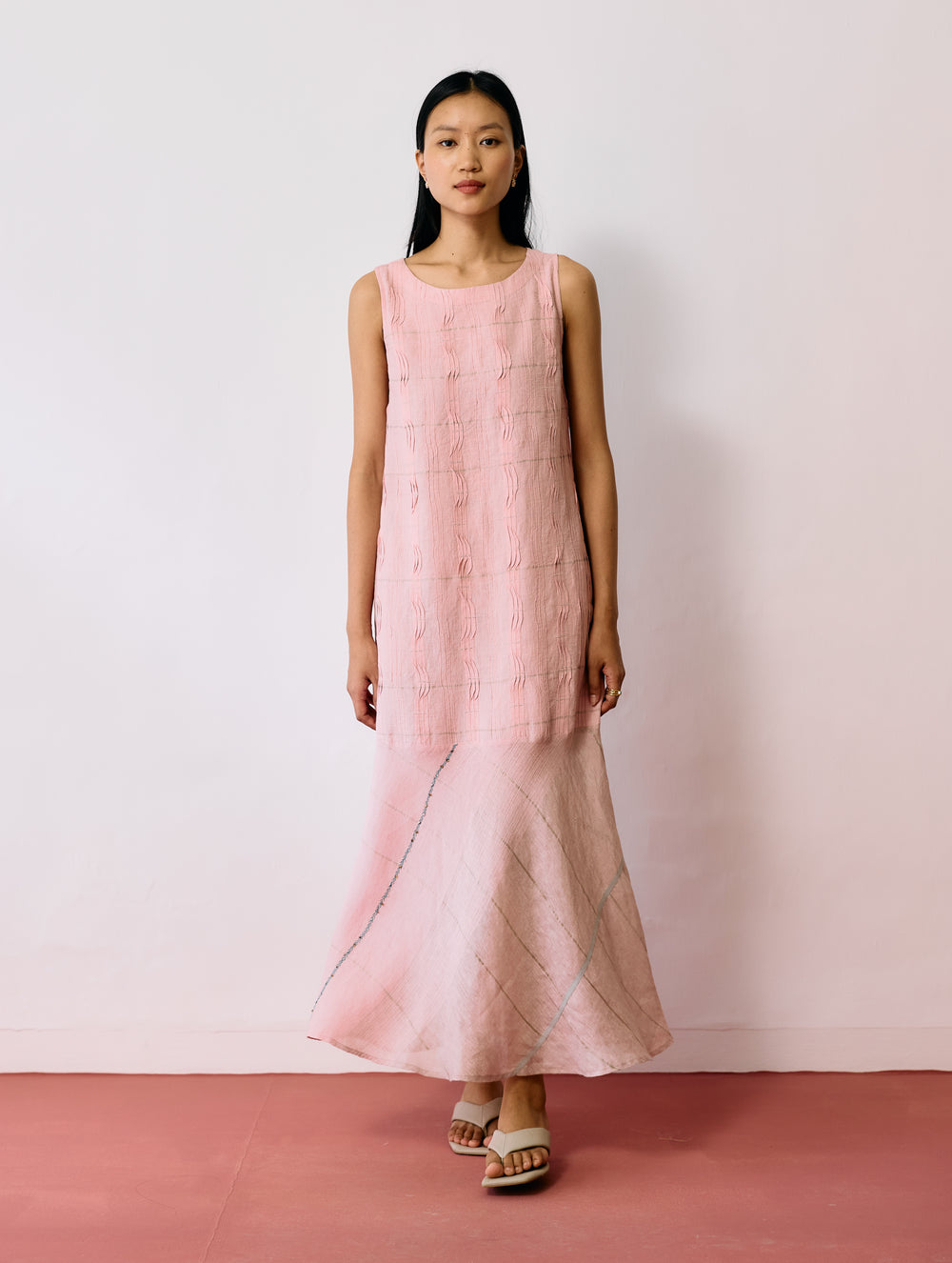 Dana Pintuck & Pleat Sleeveless Dress - Pink