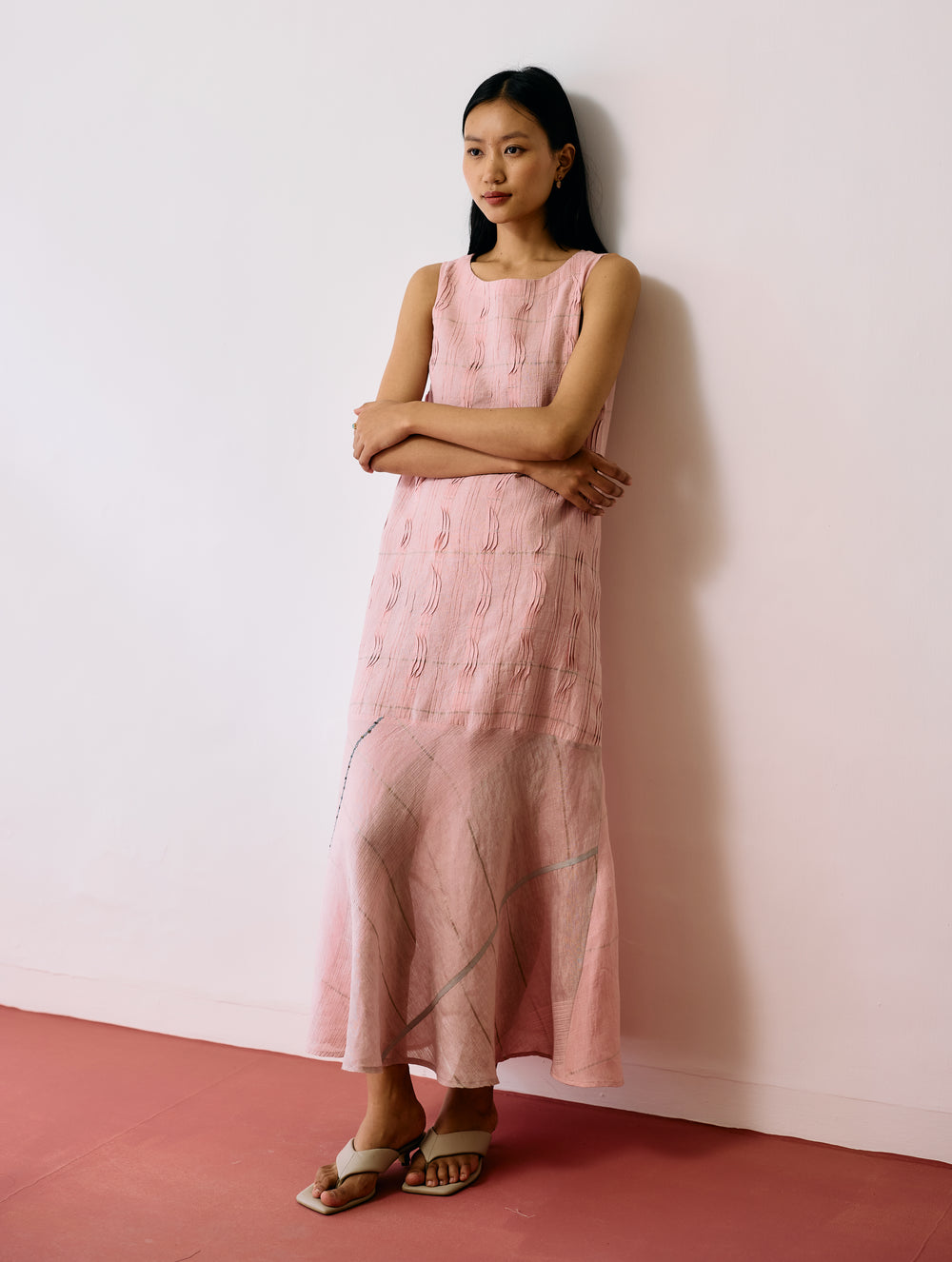 Dana Pintuck & Pleat Sleeveless Dress - Pink