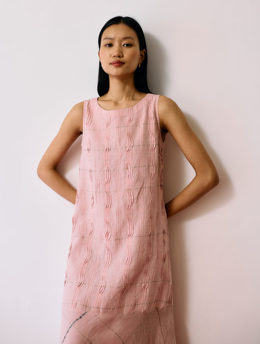 Dana Pintuck & Pleat Sleeveless Dress - Pink