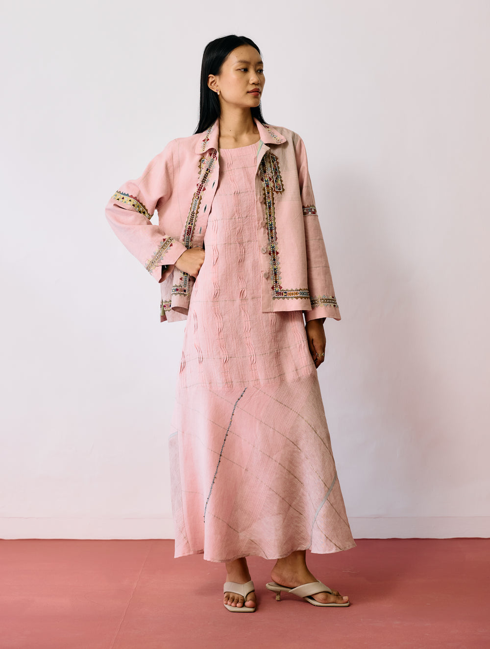 Dana Pintuck & Pleat Sleeveless Co-ord - Pink