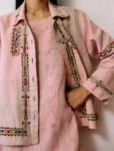 Zuri Hand-Embroidered Metallic Jacket - Pink