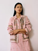 Zuri Hand-Embroidered Metallic Jacket - Pink