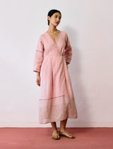 Raya Metallic Linen Wrap dress - Pink