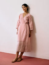 Raya Metallic Linen Wrap dress - Pink