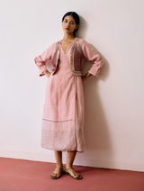 Raya Metallic Linen Wrap Dress with Jacket - Pink