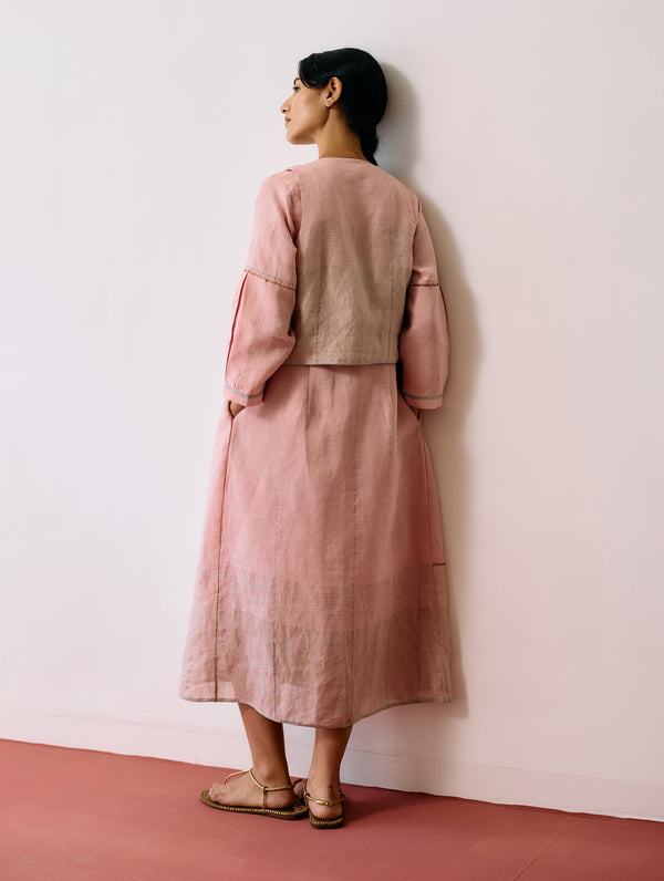 Raya Metallic Linen Wrap Dress with Jacket - Pink