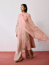 Mora Hand-Embroidered Metallic Linen Dupatta - Pink
