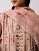 Aicha Hand-Embroidered Panelled Kurta Set - Pink