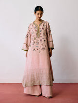 Ura Hand-Embroidered Metallic Linen Kurta - Pink