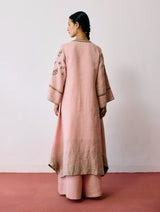 Ura Hand-Embroidered Metallic Linen Kurta - Pink