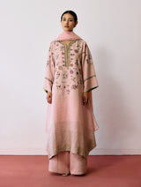 Ura Hand-Embroidered Metallic Linen Kurta Set - Pink